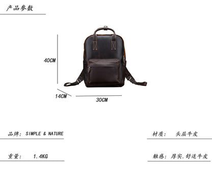 Men's Rucksack Handmade Cowhide Genuine Leather Business Casual Handbag Korean Fashion Large Capacity Travel Bag for Men 