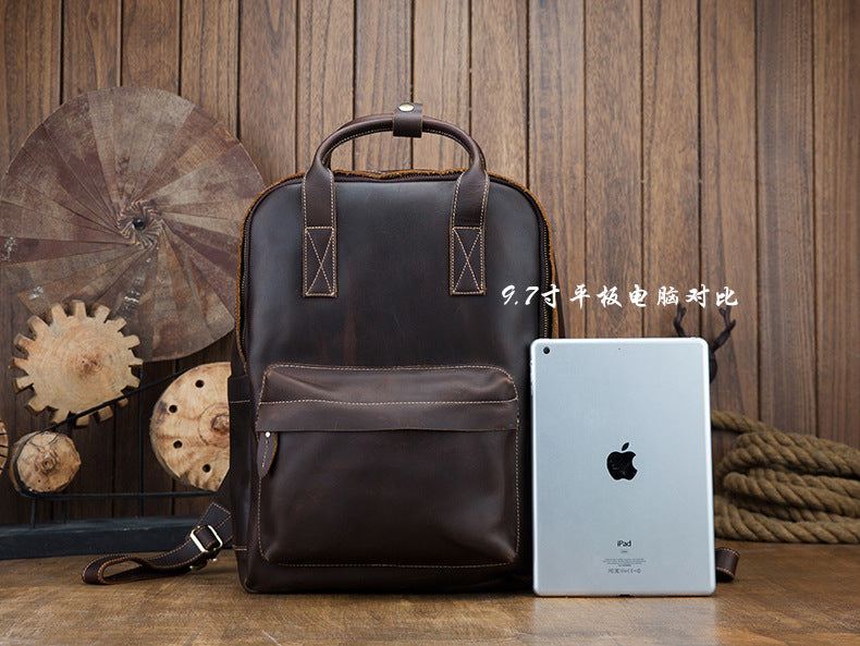 Men's Rucksack Handmade Cowhide Genuine Leather Business Casual Handbag Korean Fashion Large Capacity Travel Bag for Men 