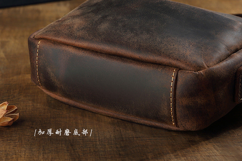 Men's Shoulder Bag Genuine Cowhide Leather Crazy Horse Handmade Original Casual Retro Men's Crossbody Bag 