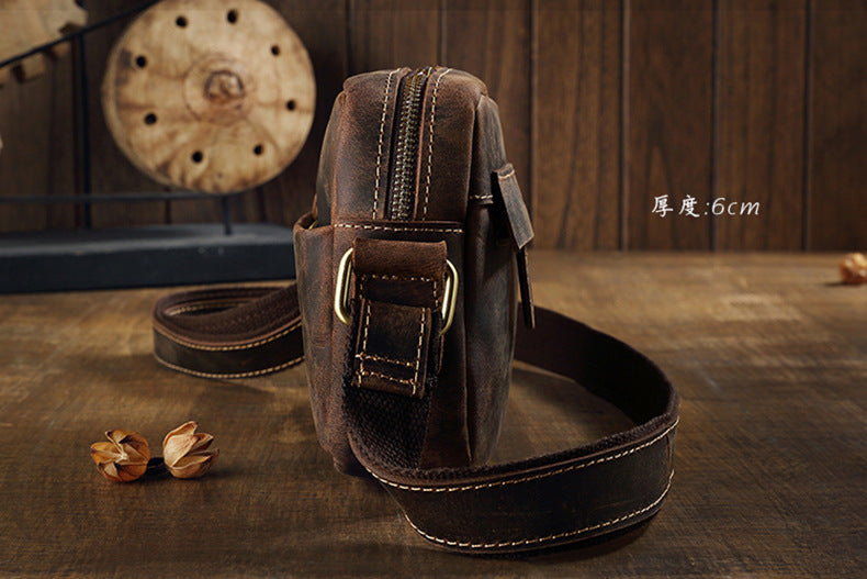 Men's Shoulder Bag Genuine Cowhide Leather Crazy Horse Handmade Original Casual Retro Men's Crossbody Bag 