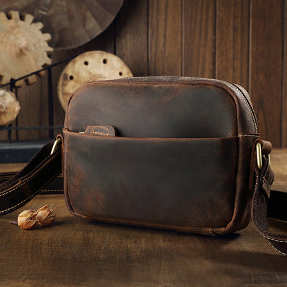 Men's Shoulder Bag Genuine Cowhide Leather Crazy Horse Handmade Original Casual Retro Men's Crossbody Bag 