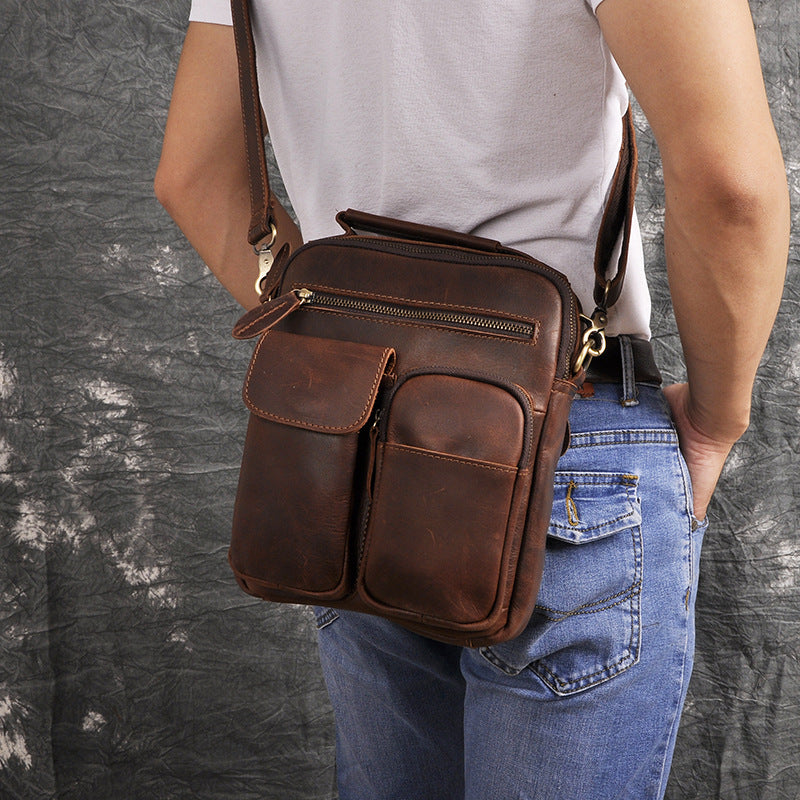 Men's shoulder bag Genuine cowhide leather retro crossbody bag for men