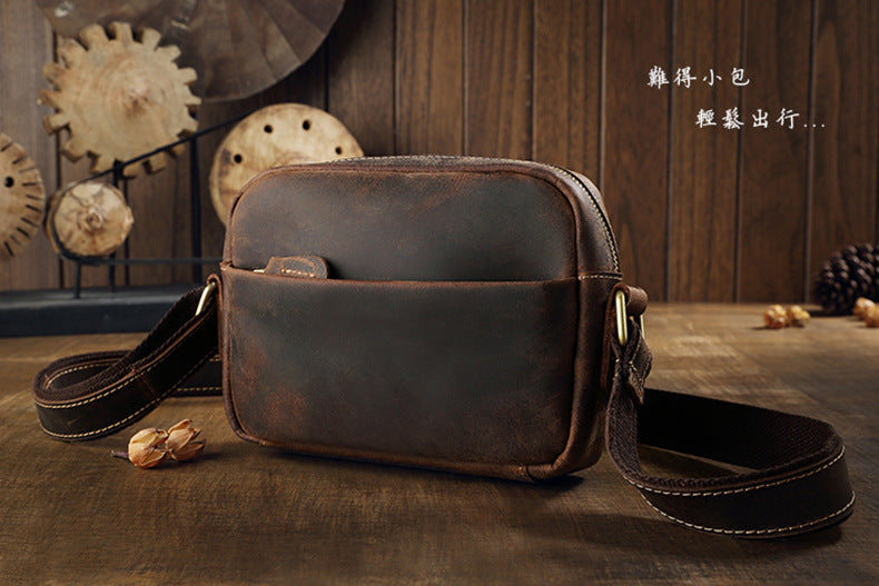 Men's Shoulder Bag Genuine Cowhide Leather Crazy Horse Handmade Original Casual Retro Men's Crossbody Bag 