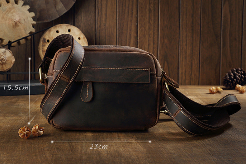 Men's Shoulder Bag Genuine Cowhide Leather Crazy Horse Handmade Original Casual Retro Men's Crossbody Bag 