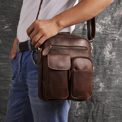 Men's shoulder bag Genuine cowhide leather retro crossbody bag for men