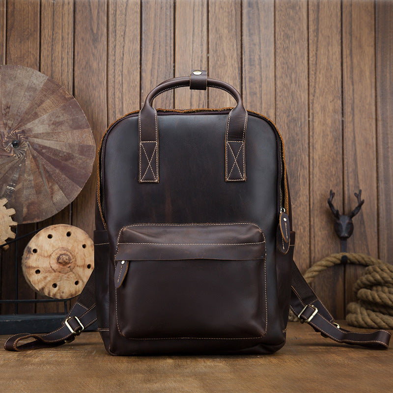 Men's Rucksack Handmade Cowhide Genuine Leather Business Casual Handbag Korean Fashion Large Capacity Travel Bag for Men 