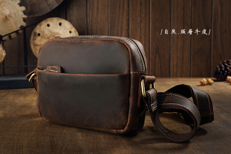 Men's Shoulder Bag Genuine Cowhide Leather Crazy Horse Handmade Original Casual Retro Men's Crossbody Bag 