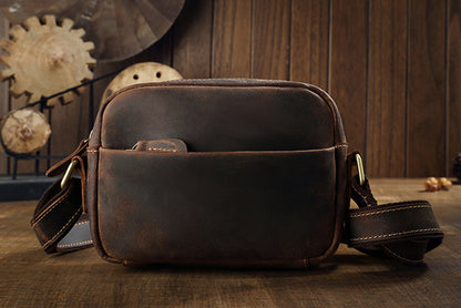 Men's Shoulder Bag Genuine Cowhide Leather Crazy Horse Handmade Original Casual Retro Men's Crossbody Bag 