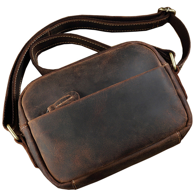 Men's Shoulder Bag Genuine Cowhide Leather Crazy Horse Handmade Original Casual Retro Men's Crossbody Bag 