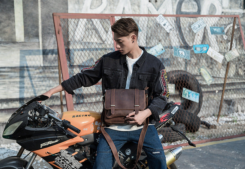 Men's shoulder bag cowhide genuine leather handmade messenger bag retro crossbody bag for men 