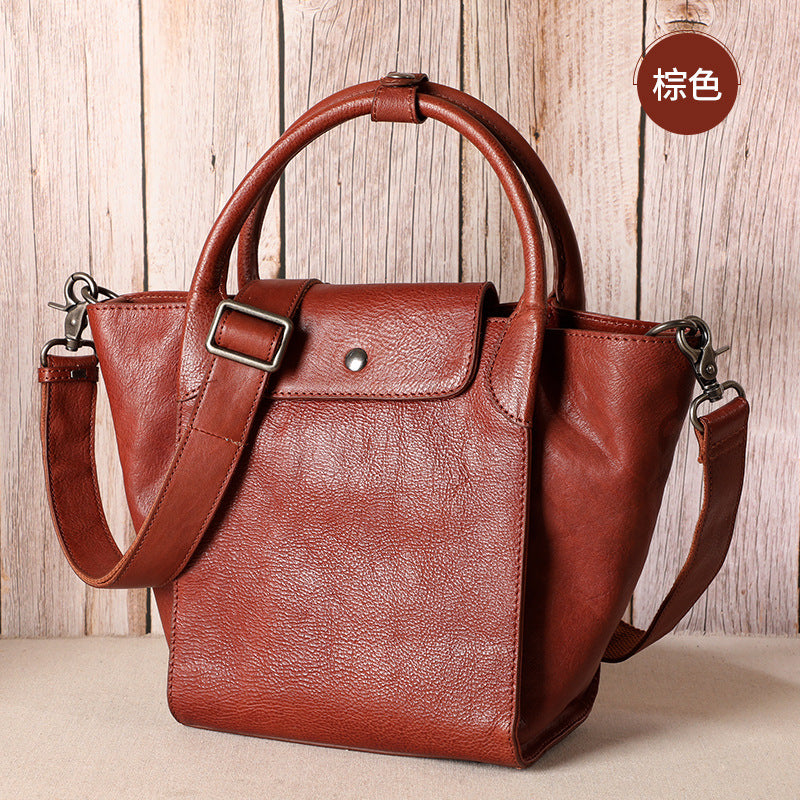 Women's bag handmade genuine leather large capacity retro handbag top cowhide casual shoulder bag handbag.bag