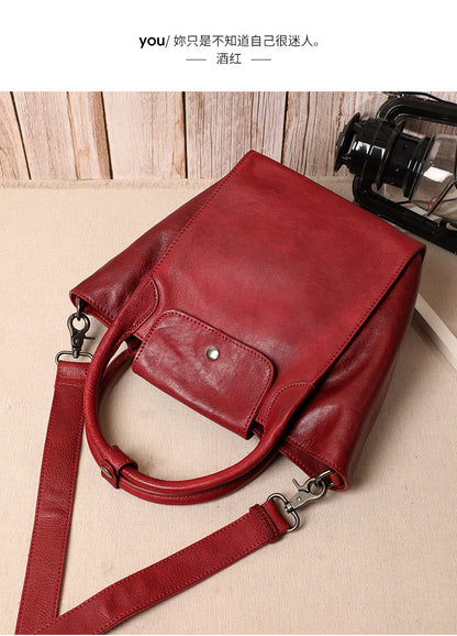 Women's bag handmade genuine leather large capacity retro handbag top cowhide casual shoulder bag handbag.bag