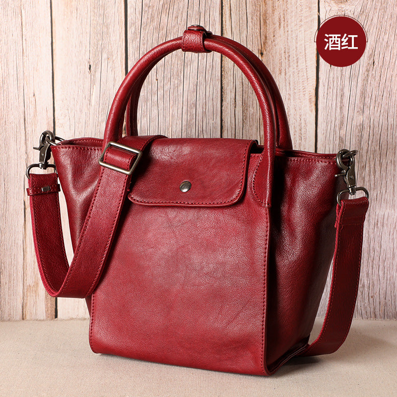 Women's bag handmade genuine leather large capacity retro handbag top cowhide casual shoulder bag handbag.bag