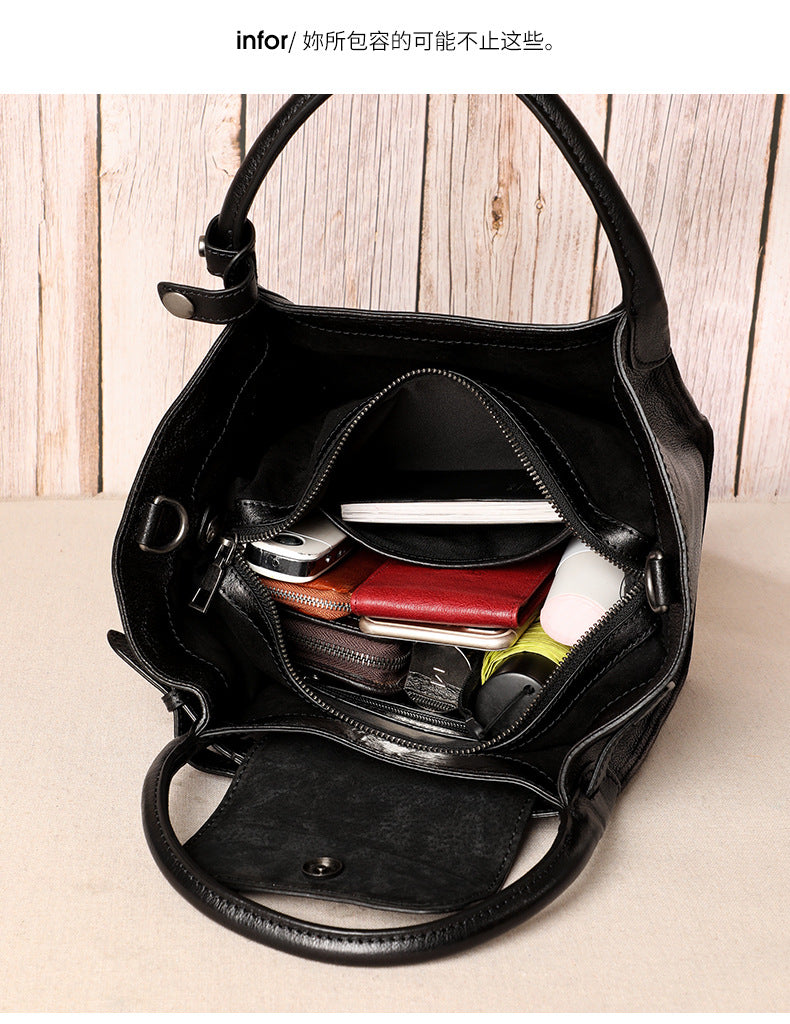 Women's bag handmade genuine leather large capacity retro handbag top cowhide casual shoulder bag handbag.bag