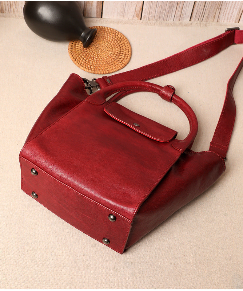 Women's bag handmade genuine leather large capacity retro handbag top cowhide casual shoulder bag handbag.bag