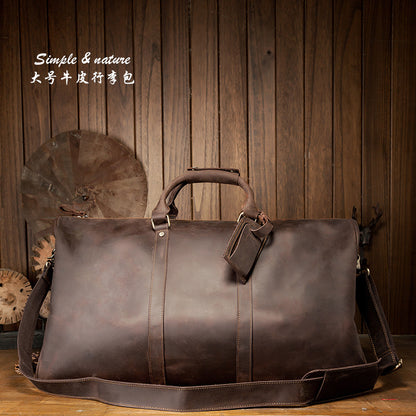 Men's handbag, large size, large capacity, genuine cowhide leather, Crazy Horse men's travel bag 