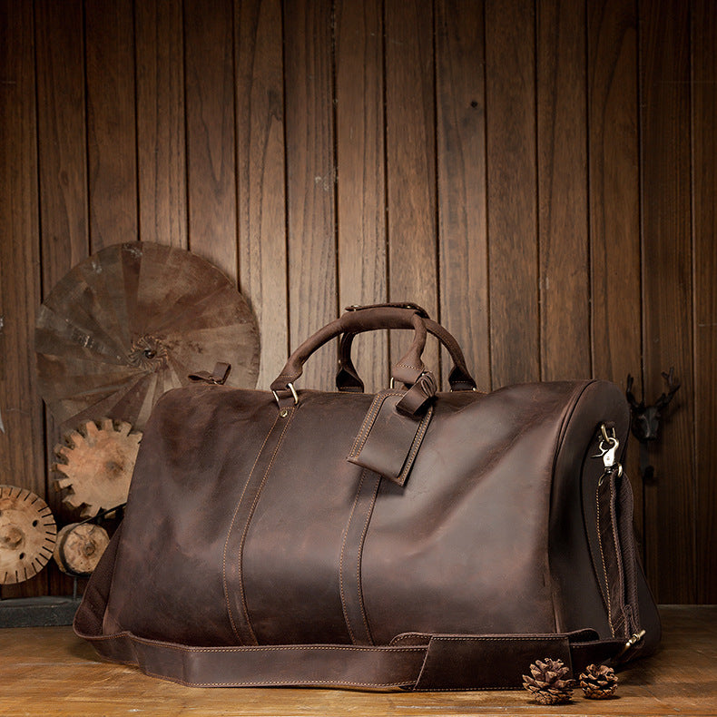 Men's handbag, large size, large capacity, genuine cowhide leather, Crazy Horse men's travel bag 