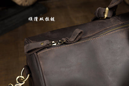 Men's handbag, large size, large capacity, genuine cowhide leather, Crazy Horse men's travel bag 