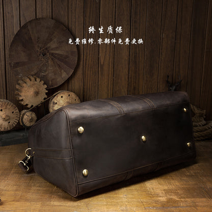 Men's handbag, large size, large capacity, genuine cowhide leather, Crazy Horse men's travel bag 