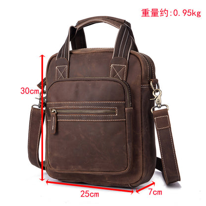 Men's Shoulder Bag Genuine Cowhide Leather Retro Men's Crossbody Bag 