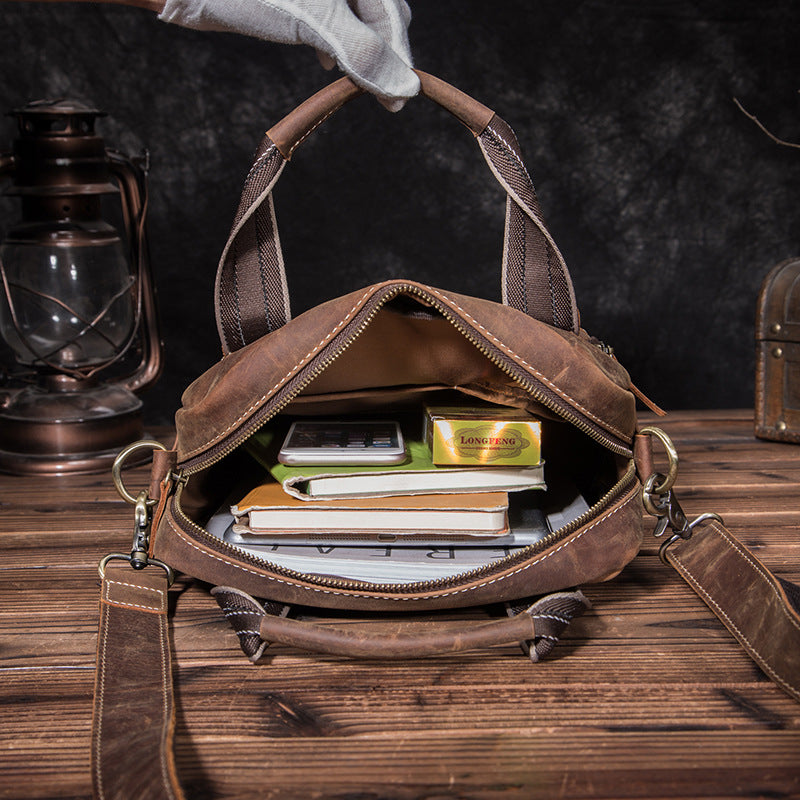 Men's Shoulder Bag Genuine Cowhide Leather Retro Men's Crossbody Bag 