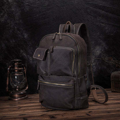 Men's backpack cowhide genuine leather retro large capacity outdoor computer bag for men