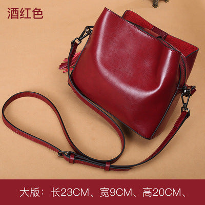 Cowhide Bag Fashion Genuine Leather Bag Fringe Bag Women Crossbody Bag Bucket Bag Shoulder Bag.Pochette