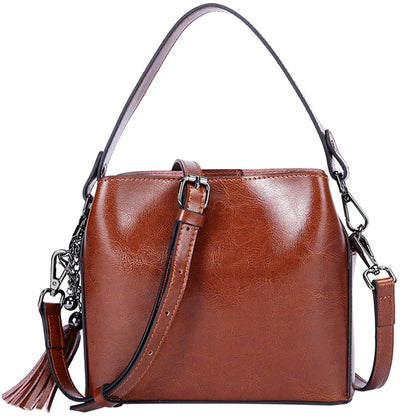 Cowhide Bag Fashion Genuine Leather Bag Fringe Bag Women Crossbody Bag Bucket Bag Shoulder Bag.Pochette