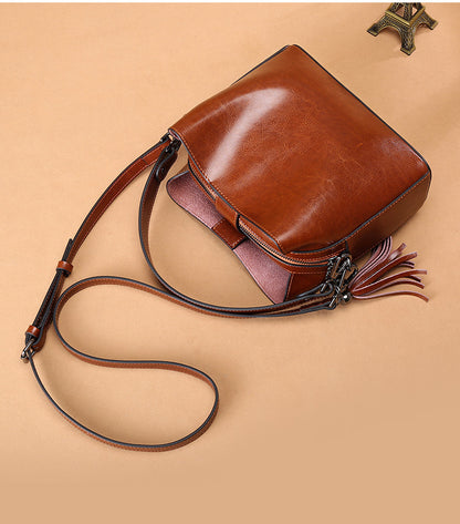 Cowhide Bag Fashion Genuine Leather Bag Fringe Bag Women Crossbody Bag Bucket Bag Shoulder Bag.Pochette