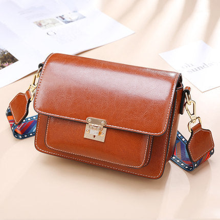 Genuine Leather Women's Bag Square Bag Fashion Broadband Retro Simple Shoulder Bag.Pochette