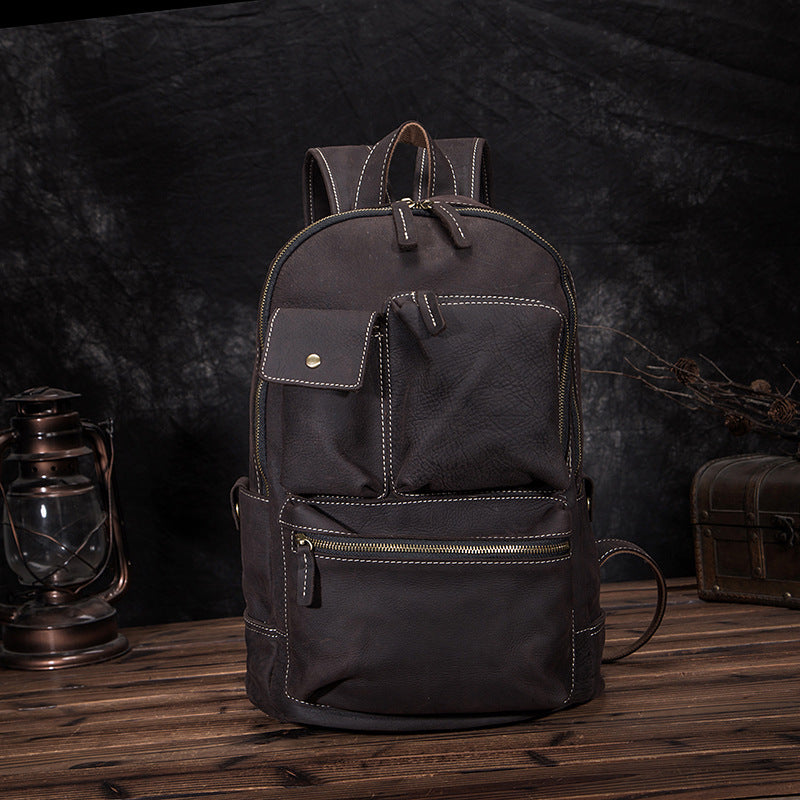 Men's backpack cowhide genuine leather retro large capacity outdoor computer bag for men