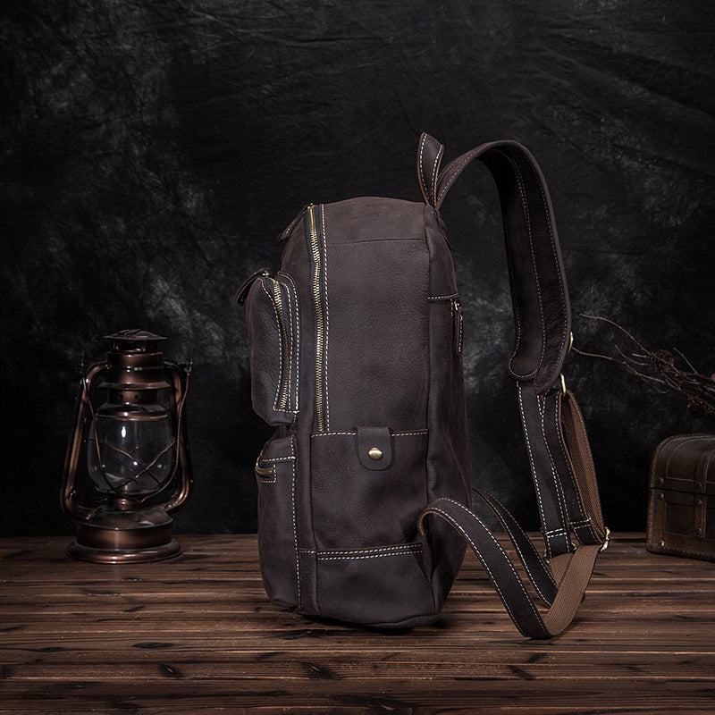 Men's backpack cowhide genuine leather retro large capacity outdoor computer bag for men