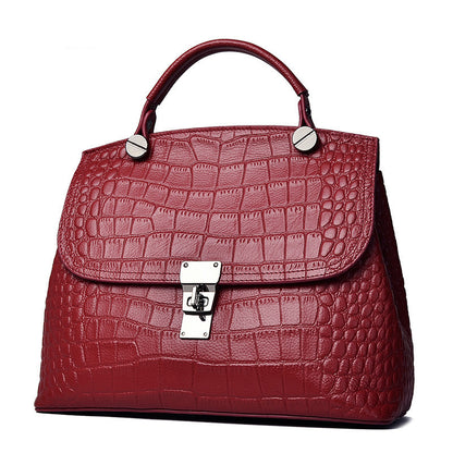 Ladies bag genuine leather handbag top with cowhide crocodile pattern fashion shoulder bag commuting OL handbag.bag