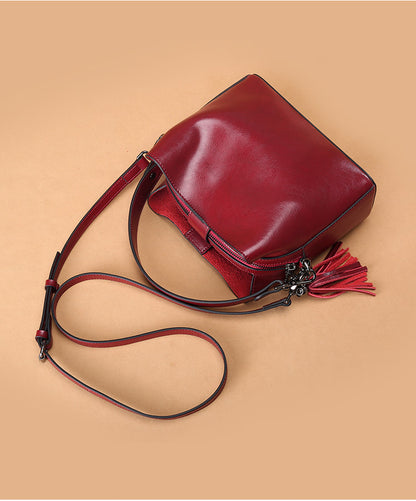 Cowhide Bag Fashion Genuine Leather Bag Fringe Bag Women Crossbody Bag Bucket Bag Shoulder Bag.Pochette