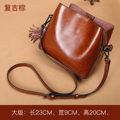 Cowhide Bag Fashion Genuine Leather Bag Fringe Bag Women Crossbody Bag Bucket Bag Shoulder Bag.Pochette