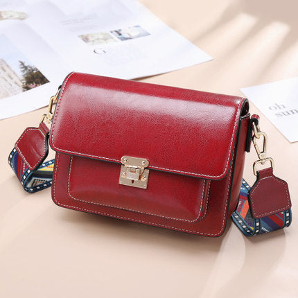 Genuine Leather Women's Bag Square Bag Fashion Broadband Retro Simple Shoulder Bag.Pochette