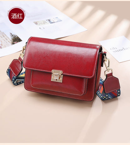 Genuine Leather Women's Bag Square Bag Fashion Broadband Retro Simple Shoulder Bag.Pochette