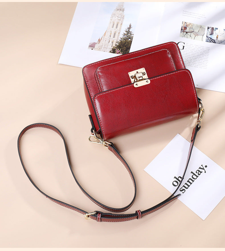 Genuine Leather Women's Bag Square Bag Fashion Broadband Retro Simple Shoulder Bag.Pochette