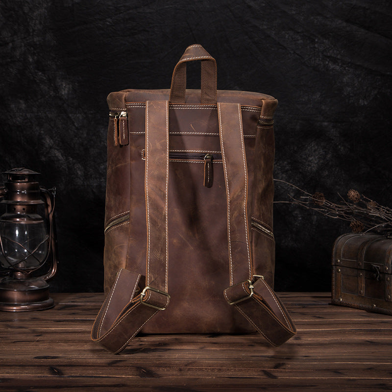 Men's Backpack Cowhide Genuine Leather Large Capacity Retro Outdoor Men Computer Bag