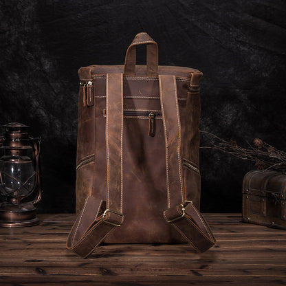 Men's Backpack Cowhide Genuine Leather Large Capacity Retro Outdoor Men Computer Bag