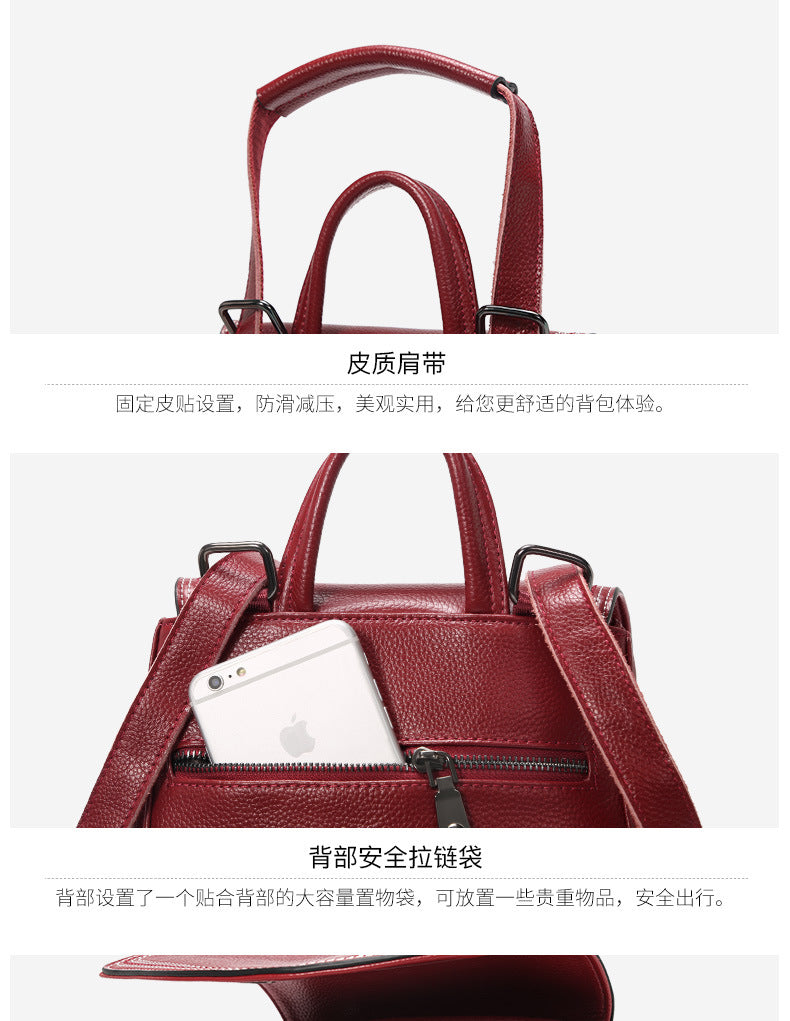 Ladies genuine leather bag multifunctional fashion bag shoulder bag casual rucksack