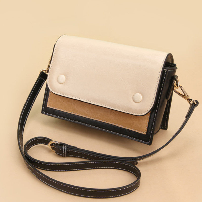 Genuine Leather Women's Bag Fashion Color Matching Crossbody Bag Square Bag Broadband Shoulder Bag.Pochette