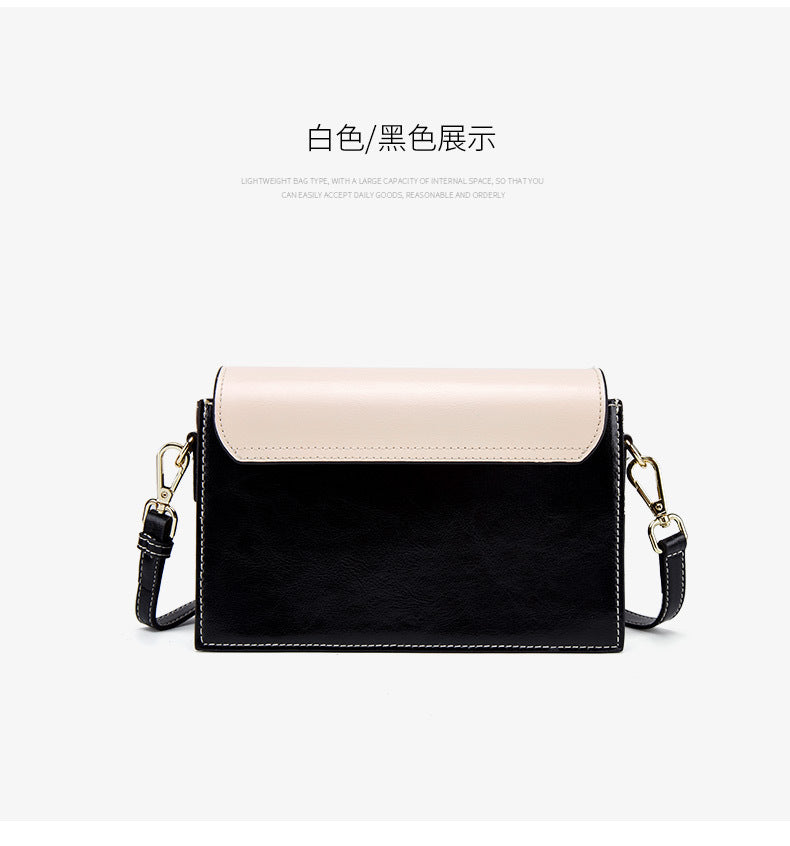 Genuine Leather Women's Bag Fashion Color Matching Crossbody Bag Square Bag Broadband Shoulder Bag.Pochette