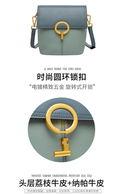 Ladies Bag Genuine Leather Bucket Bag Fashion Broadband Color Matching Elegant Shoulder Bag.Pochette