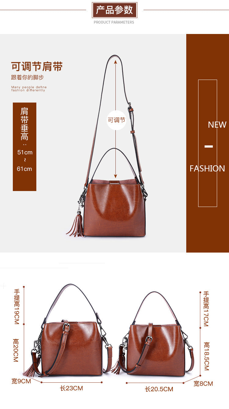 Cowhide Bag Fashion Genuine Leather Bag Fringe Bag Women Crossbody Bag Bucket Bag Shoulder Bag.Pochette