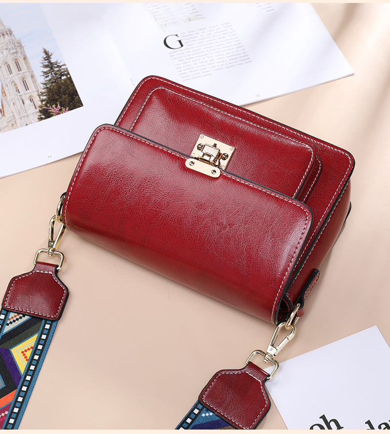 Genuine Leather Women's Bag Square Bag Fashion Broadband Retro Simple Shoulder Bag.Pochette