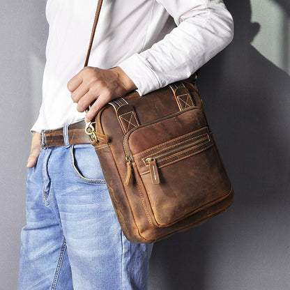 Men's Shoulder Bag Genuine Cowhide Leather Retro Men's Crossbody Bag 