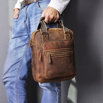 Men's Shoulder Bag Genuine Cowhide Leather Retro Men's Crossbody Bag 