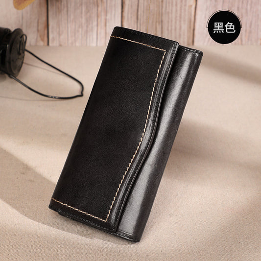 Ladies wallet long genuine leather clutch bag large capacity wallet cowhide wallet bifold wallet retro long wallet