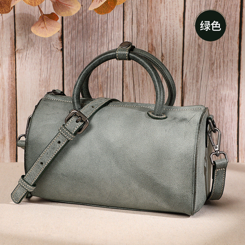 Women's Bag Handmade Genuine Leather Handbag Retro Boston Bag Fashion Shoulder Bag.Pochette 